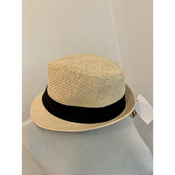 Scala Pronto Black Band Woven Straw Men's Fedora Hat NWT Natural Bow VTG Vacatio - Picture 9 of 10